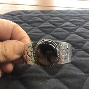 Vintage Silver and Agate Navajo Cuff Bracelet